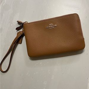 Coach Double Zip Brown Leather Wristlet